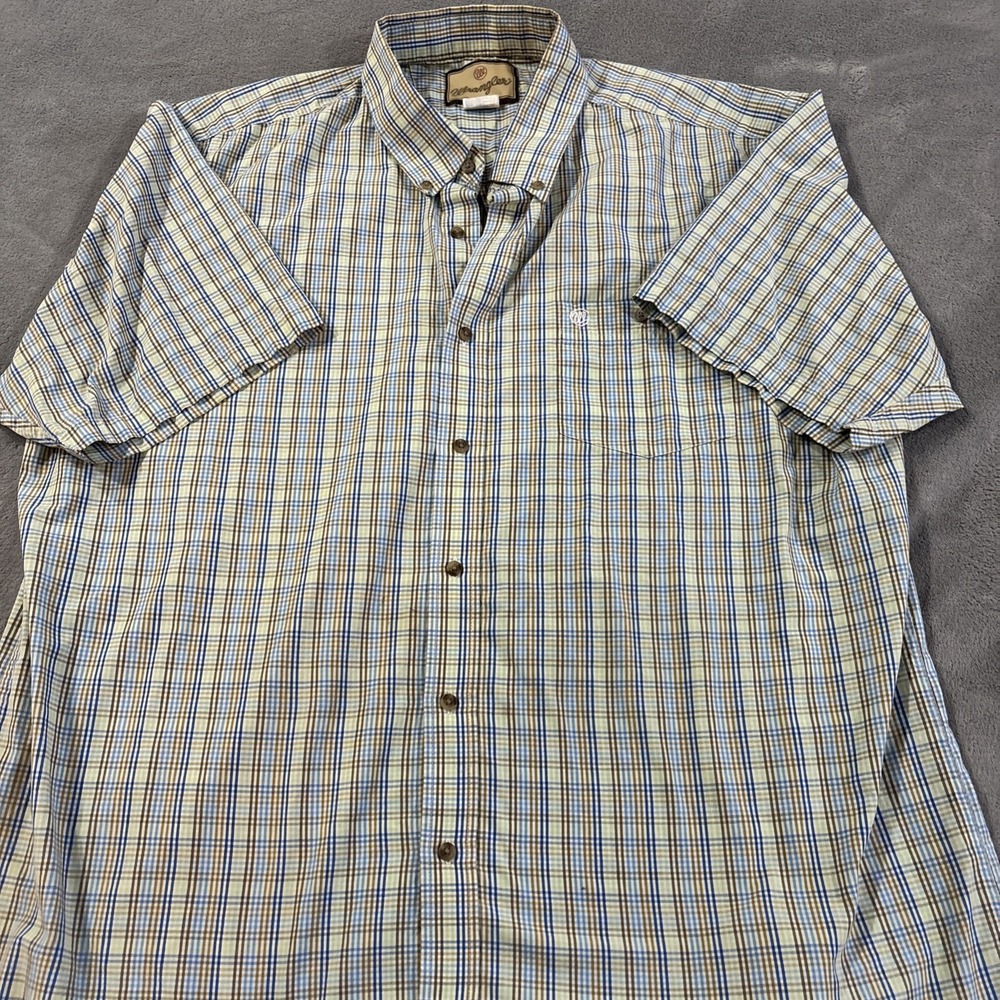 Wrangler Western Shirt Collared Green Blue Brown Plaid Size 3XLT Mens SS #017